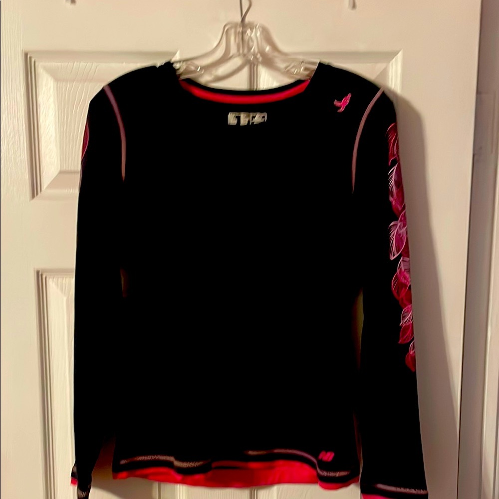 Black Long Sleeve Top with Pink Floral Design